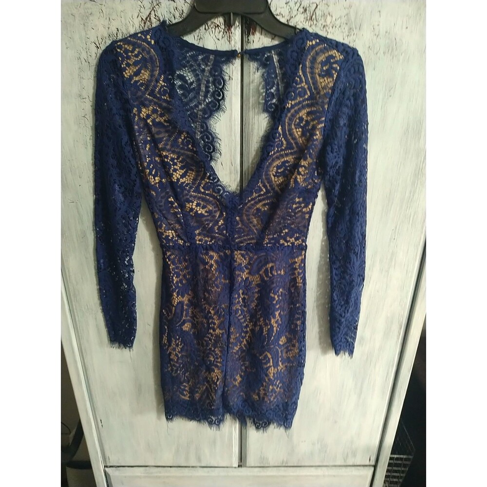 Luxxel V-neck Lace Mini Dress Blue Small Y2K Vintage Cottage Core Feminine Boho